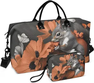 Duffel Bag for Traveling, Squirrel Butterfly Flower Gym Bags with Multiple Interior Pockets for Women Men Toiletry Purse Included 20.5”x 1.9” x 13.8”