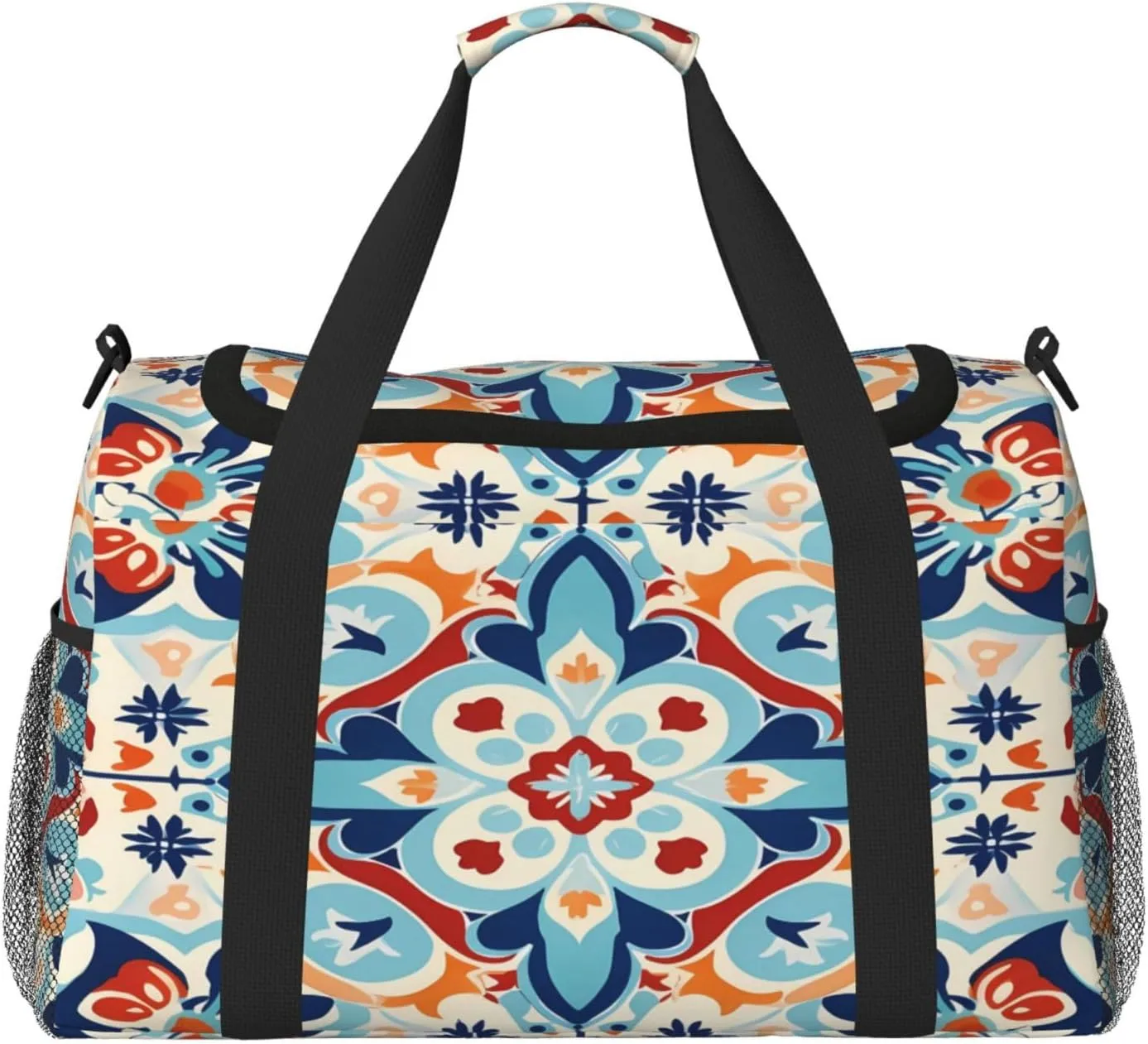 Duffle Bag Mexican Ethnic Ceramic Tile Travel Duffel Bags for Men Women with Adjustable Strap Carry on Gym Bag Overnight Weekender Bag