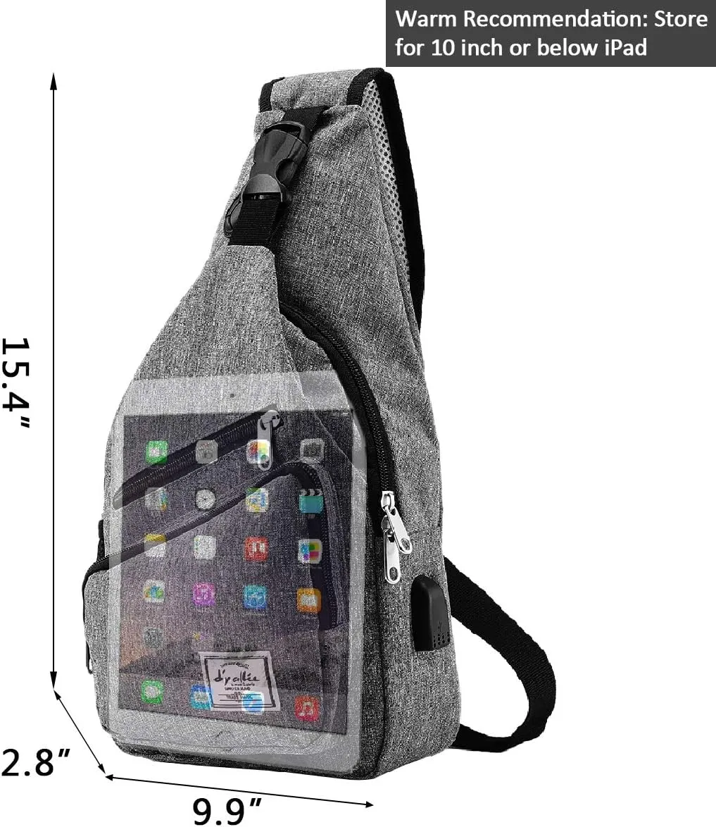 d'yallee 15.4" Sling Bag for Men Crossbody Shoulder Chest Bags Nylon for Travel Gym Sport Hiking with USB Charger Port …