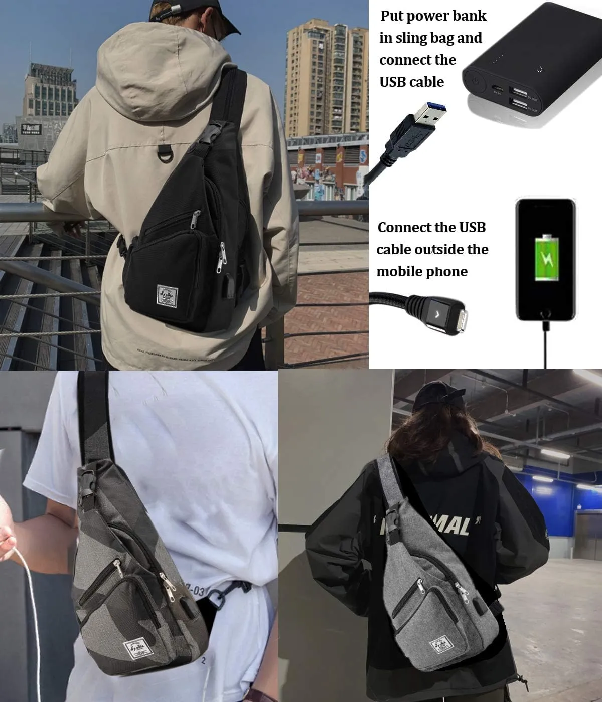 d'yallee 15.4" Sling Bag for Men Crossbody Shoulder Chest Bags Nylon for Travel Gym Sport Hiking with USB Charger Port …