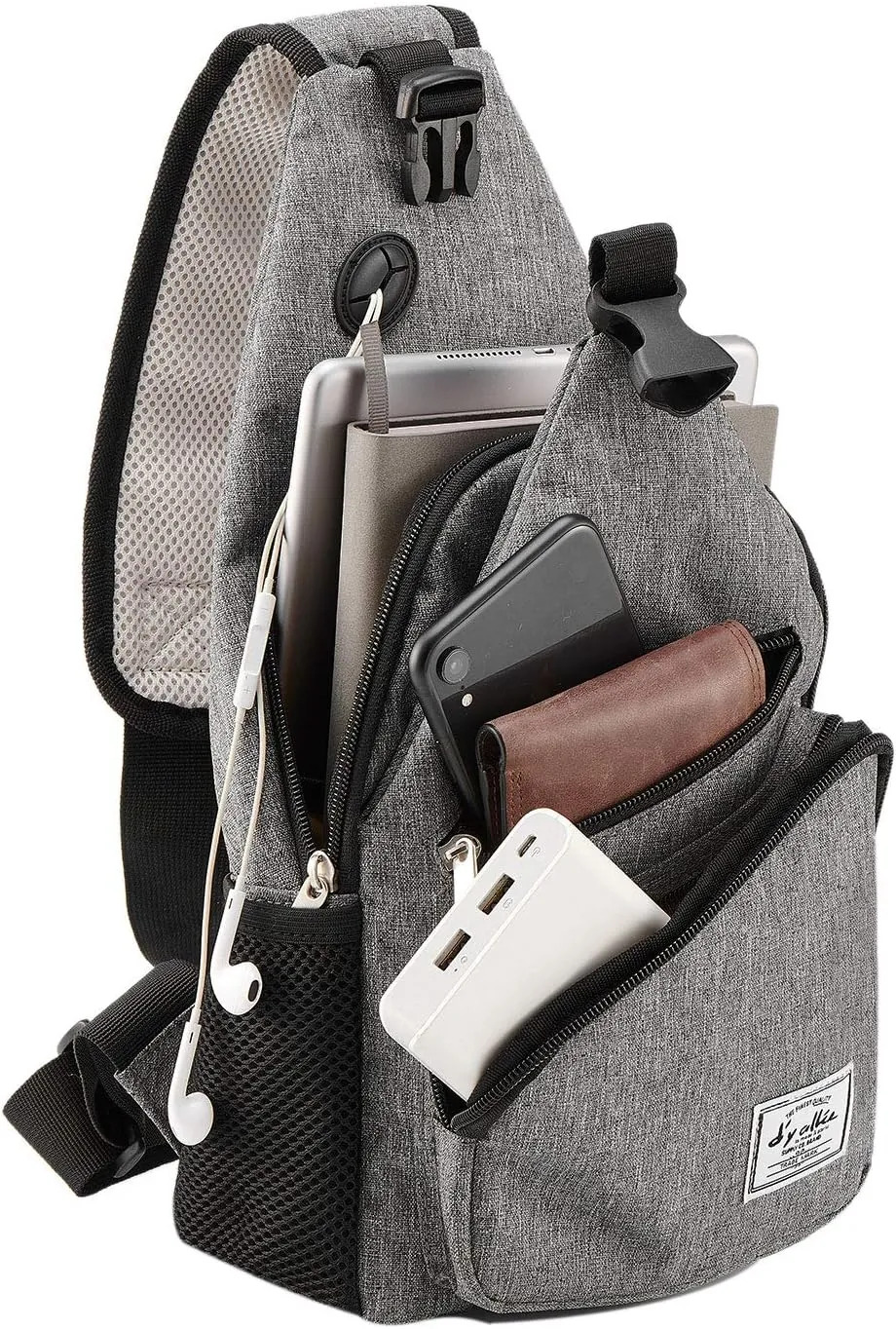 d'yallee 15.4" Sling Bag for Men Crossbody Shoulder Chest Bags Nylon for Travel Gym Sport Hiking with USB Charger Port …