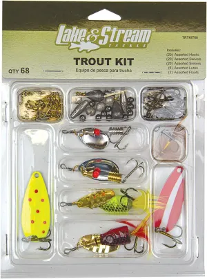 EAGLE CLAW TROUT TACKLE KIT, 68 PIECES, CONTAINS ASSORTMENT OF HOOKS, TACKLE AND RIGS FOR FISHING FRESHWATER TROUT