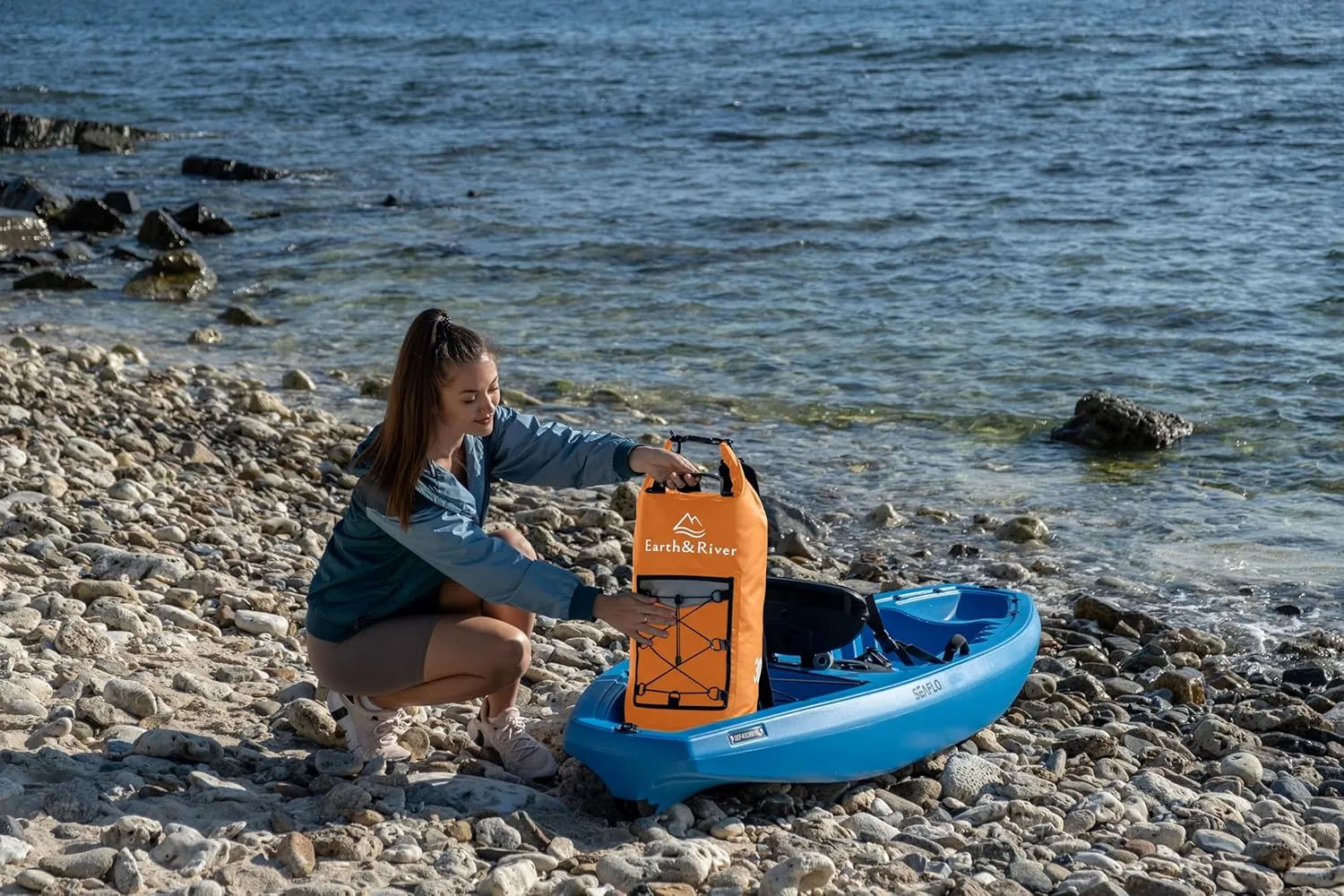 EARTH&RIVER Premium Dry Bag Backpack, Extra Thick, Protection for All Water Activities & Camping, Floating Lightweight Dry Bag with Inside Pocket Storage & IPX8 Waterproof Phone Case (Orange, 40L)