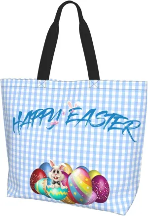 Easter Canvas Tote Bag Happy Easter Shoulder Bag Egg Casual Grocery Bags Easter Bags for Outdoor