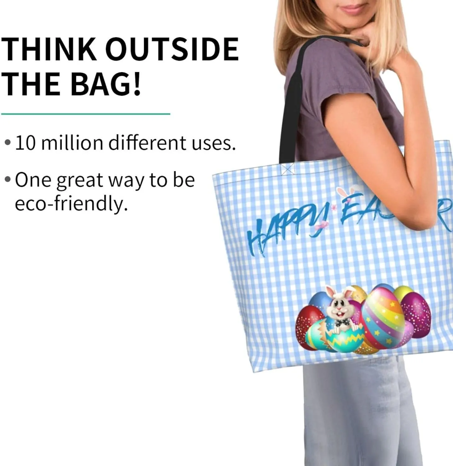 Easter Canvas Tote Bag Happy Easter Shoulder Bag Egg Casual Grocery Bags Easter Bags for Outdoor