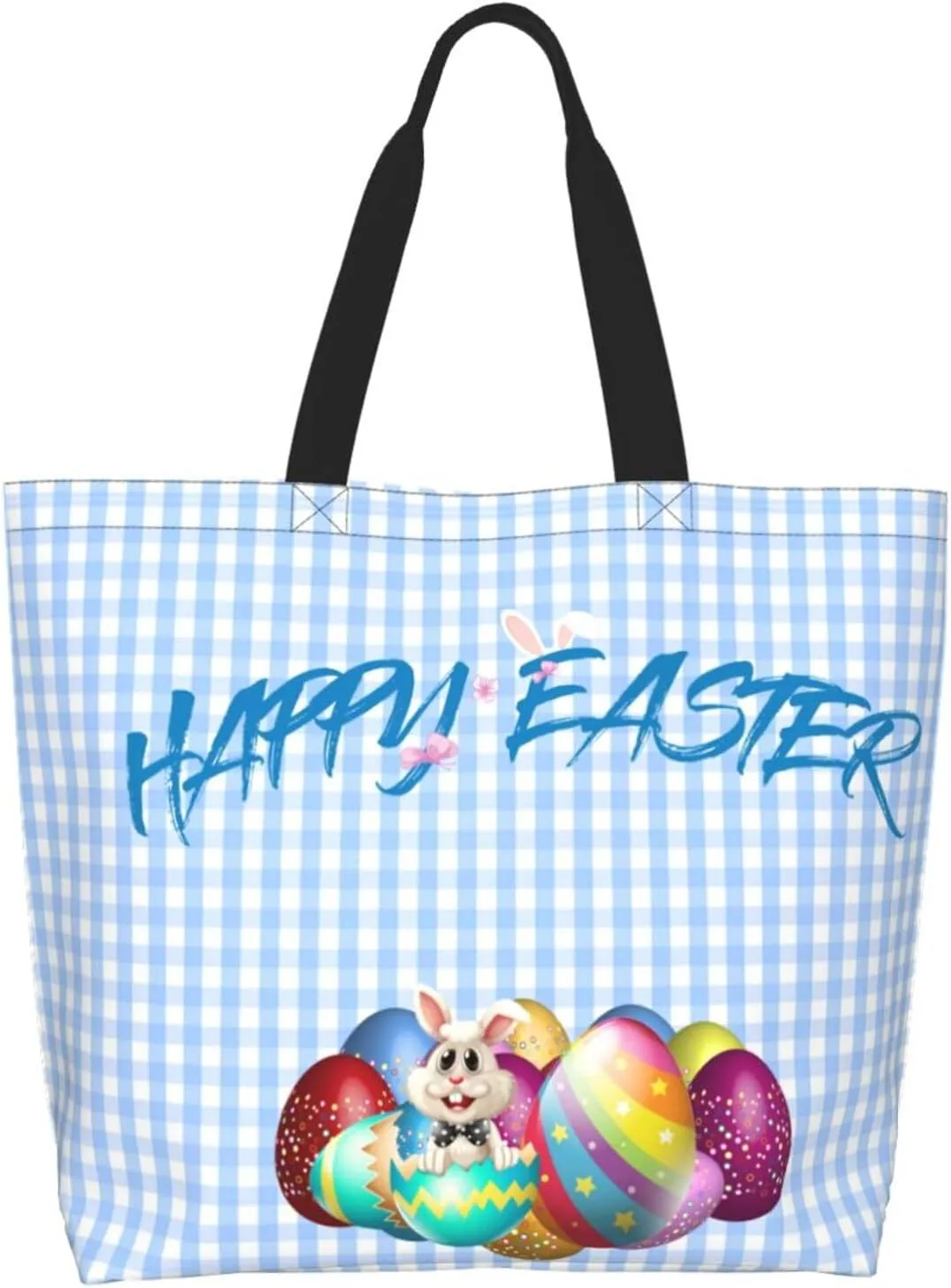 Easter Canvas Tote Bag Happy Easter Shoulder Bag Egg Casual Grocery Bags Easter Bags for Outdoor