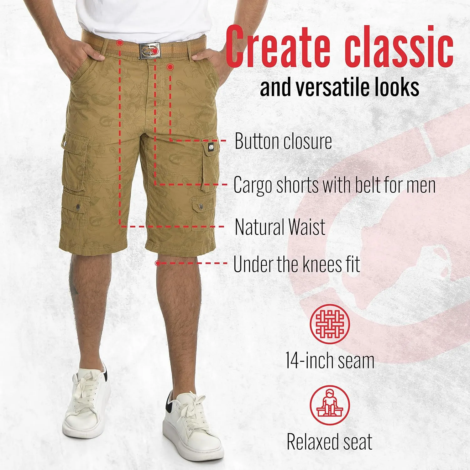 Ecko Cargo Shorts for Men – Twill Camo Mens Cargo Shorts with Belt Big and Tall