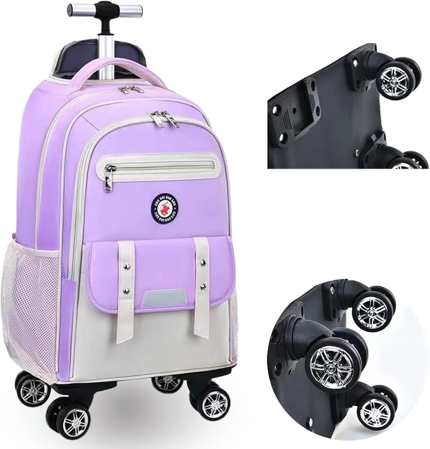 Egchescebo Kids Rolling Backpack for Girls Suitcases Trolley Roller Luggage Backpacks with Rotating Wheels Laptop for Elementary 18” Travel School Bag Mochila Ruedas Para Niños Purple