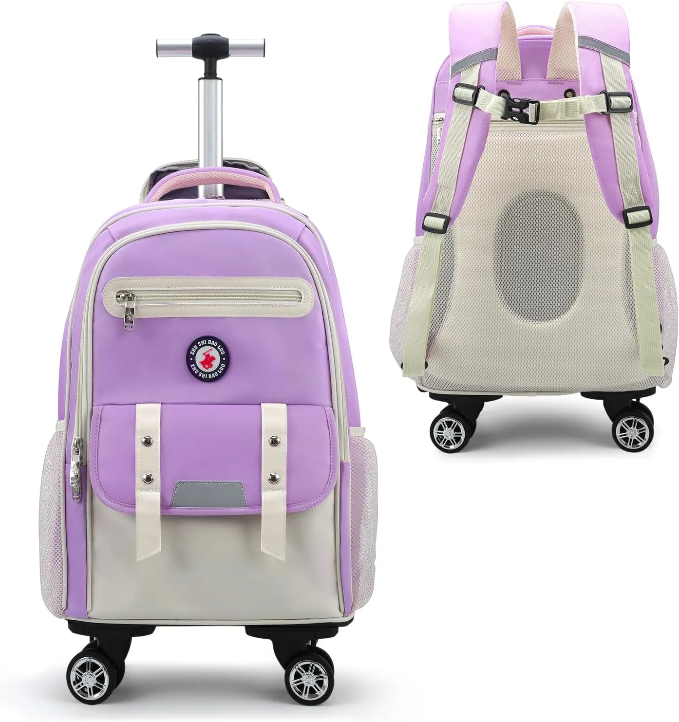 Egchescebo Kids Rolling Backpack for Girls Suitcases Trolley Roller Luggage Backpacks with Rotating Wheels Laptop for Elementary 18” Travel School Bag Mochila Ruedas Para Niños Purple