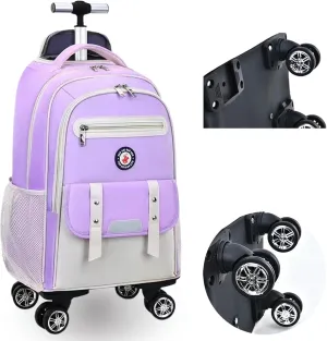 Egchescebo Kids Rolling Backpack for Girls Suitcases Trolley Roller Luggage Backpacks with Rotating Wheels Laptop for Elementary 18” Travel School Bag Mochila Ruedas Para Niños Purple