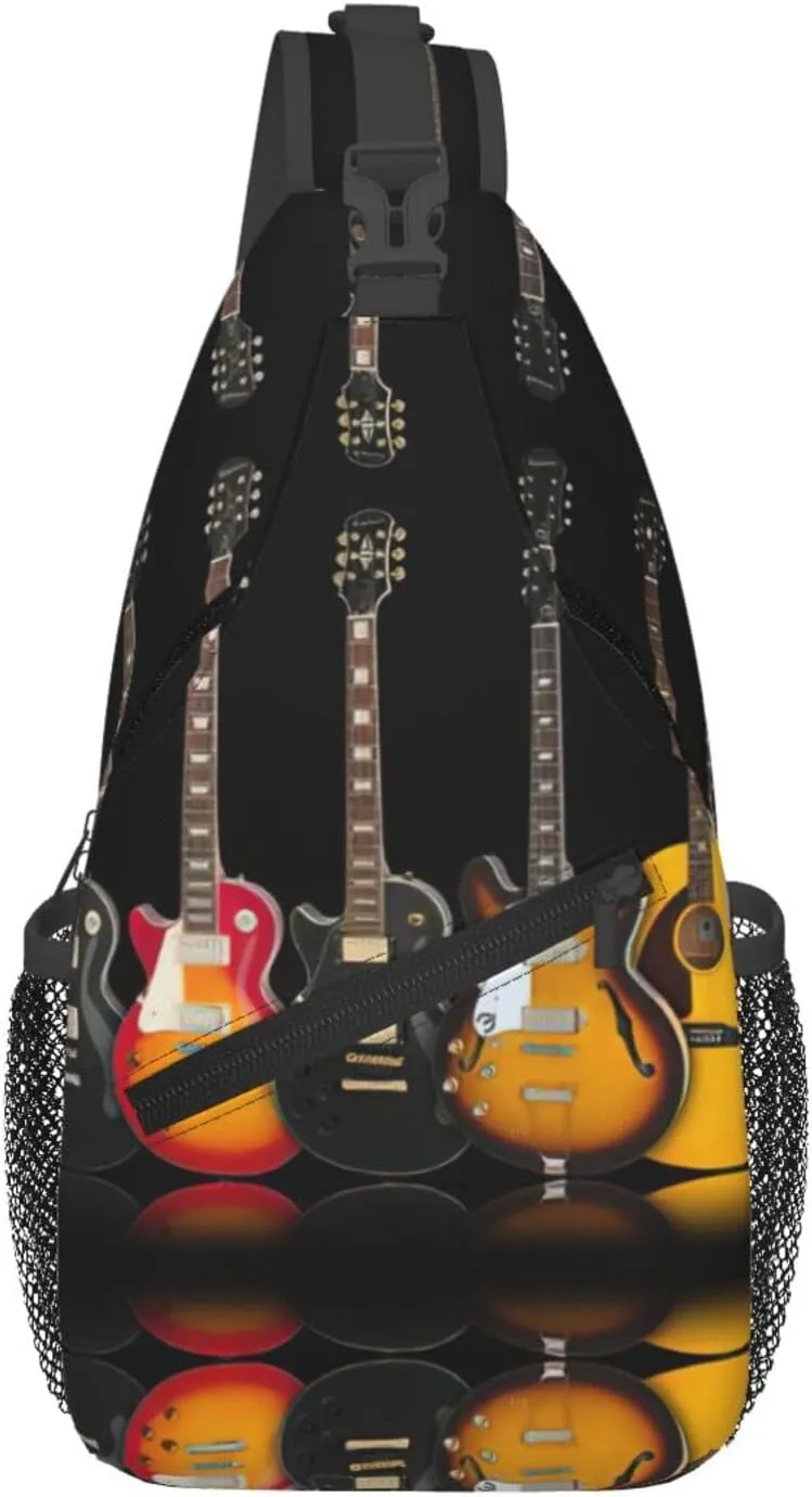 Electric Guitar Print Sling Bag Crossbody Backpack For Women Men Hiking Travel Over The Shoulder Multipurpose Bag