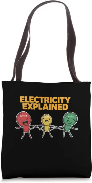 Electricity Explained Illustration Electrician Teacher Nerd Tote Bag