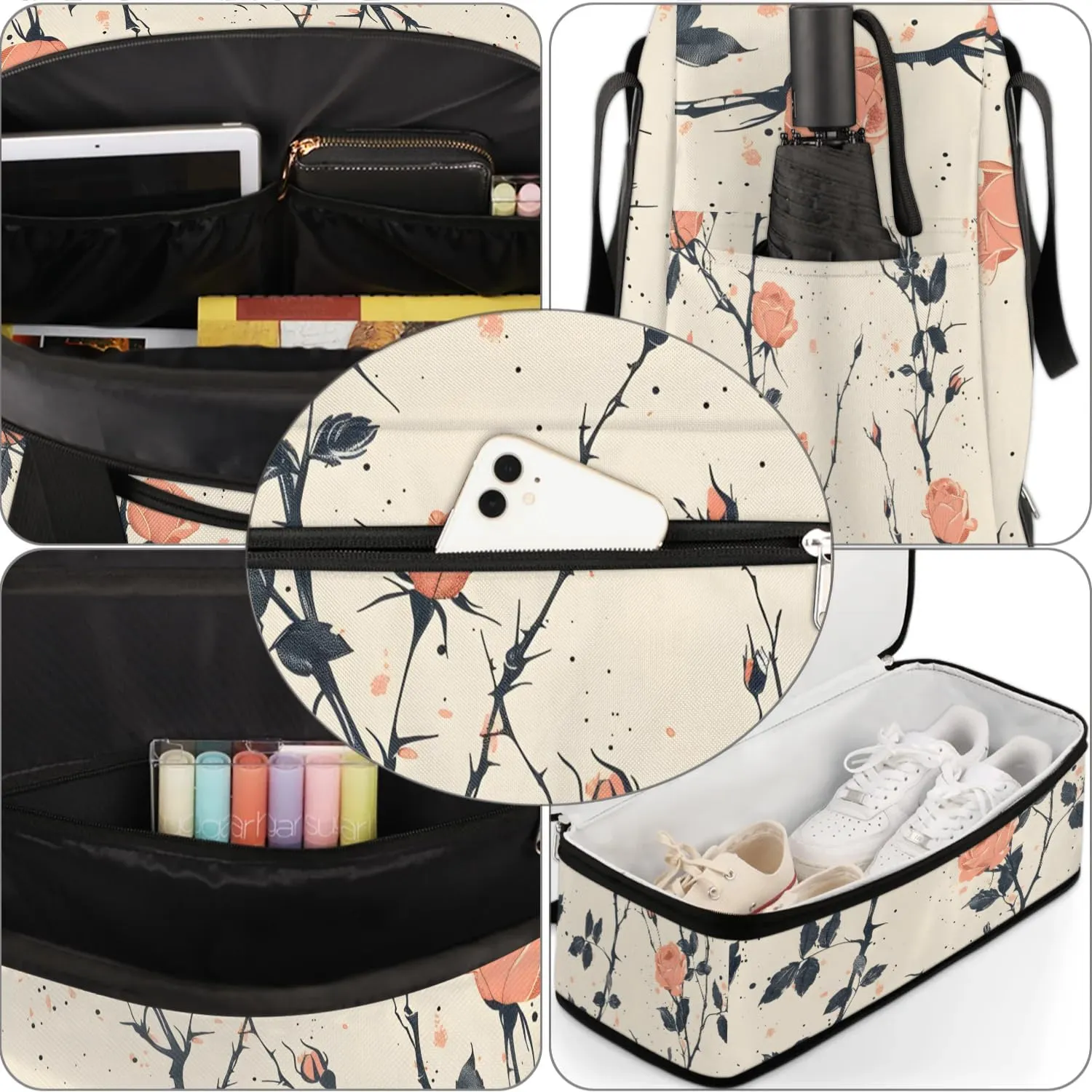 Elegant Flora Colorful Print Travel Duffle Bag, Collapsible Travel Bag Sports Gym Bag With Shoes Compartment Weekender Bag Overnight Bag For Women Men