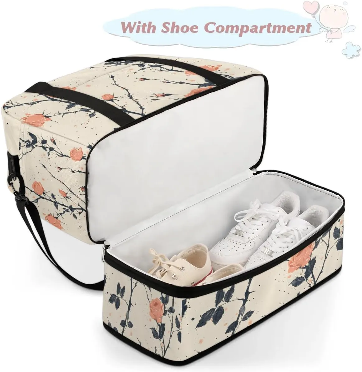 Elegant Flora Colorful Print Travel Duffle Bag, Collapsible Travel Bag Sports Gym Bag With Shoes Compartment Weekender Bag Overnight Bag For Women Men