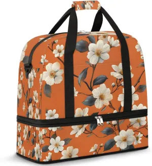 Elegant Flora Print Travel Duffle Bag, Collapsible Travel Bag Sports Gym Bag With Shoes Compartment Weekender Bag Overnight Bag For Women Men