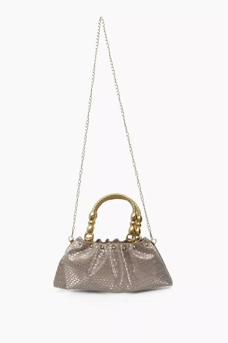 Elegant Gold Tone Hand-Held & Sling Bag - Peach