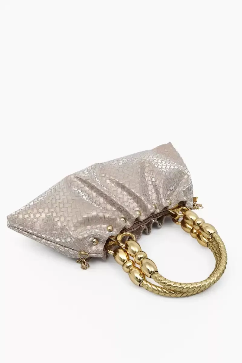 Elegant Gold Tone Hand-Held & Sling Bag - Peach
