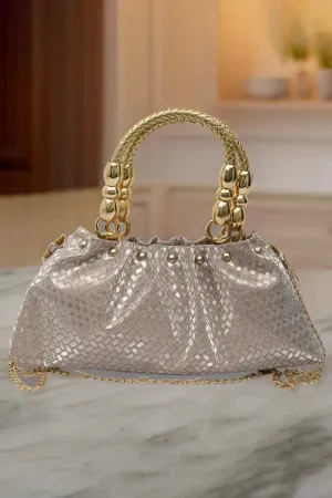 Elegant Gold Tone Hand-Held & Sling Bag - Peach