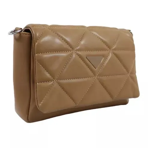 Elegant Quilted Sling Bag with Mini Pouch (Brown / Beige)