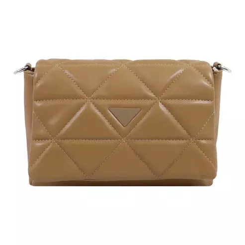Elegant Quilted Sling Bag with Mini Pouch (Brown / Beige)