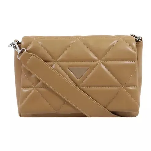 Elegant Quilted Sling Bag with Mini Pouch (Brown / Beige)