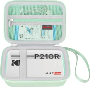Elonbo Carrying Case for KODAK Mini 2 Retro 4PASS Portable Photo Printer, Digital Instant Print Camera Travel Bag Storage Holder, Mesh Pocket Fits Printing Paper, Cable, Green