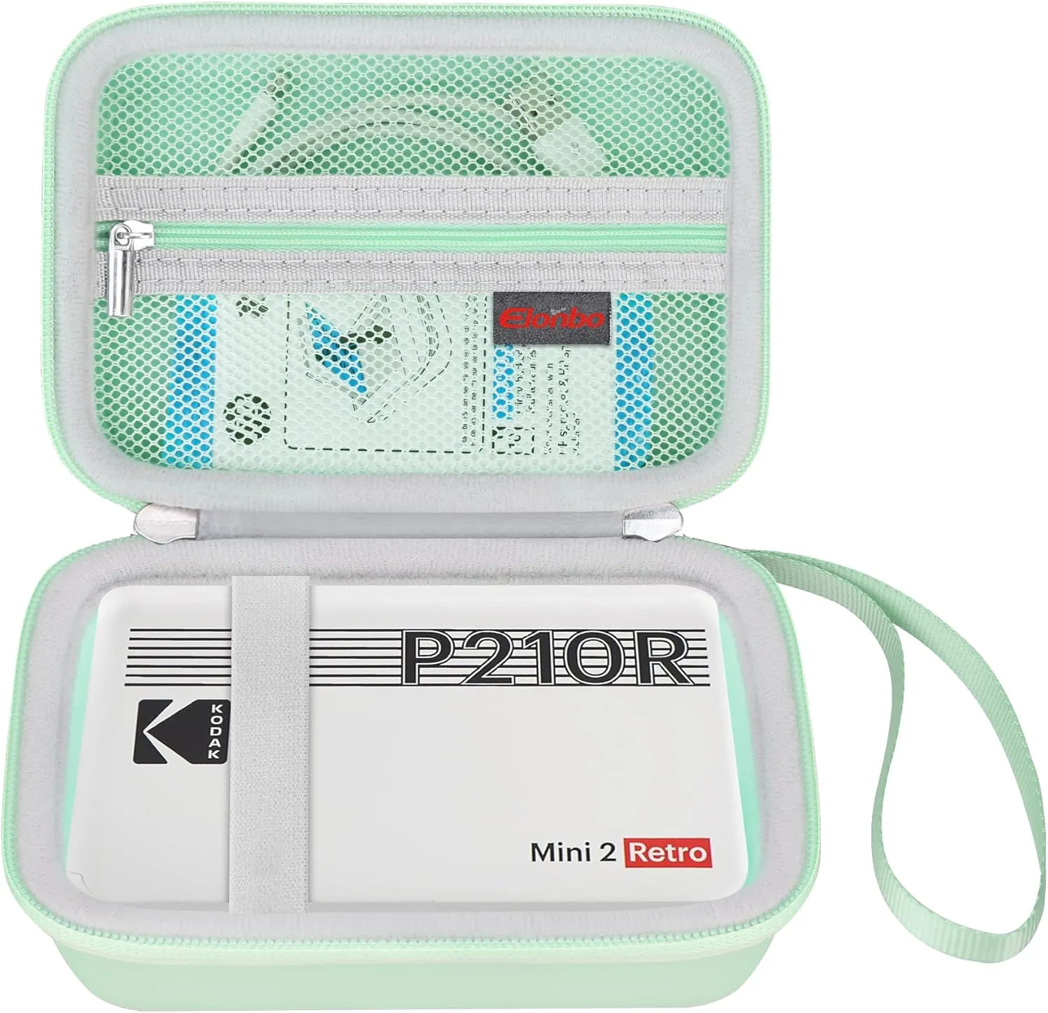 Elonbo Carrying Case for KODAK Mini 2 Retro 4PASS Portable Photo Printer, Digital Instant Print Camera Travel Bag Storage Holder, Mesh Pocket Fits Printing Paper, Cable, Green