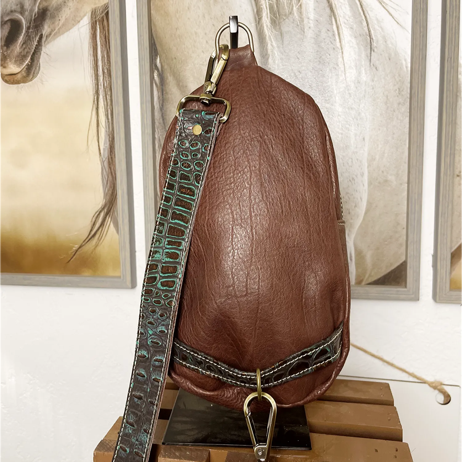Embossed Croc Sling Bag/Cross Body Purse/Handmade Leather Bag MM038