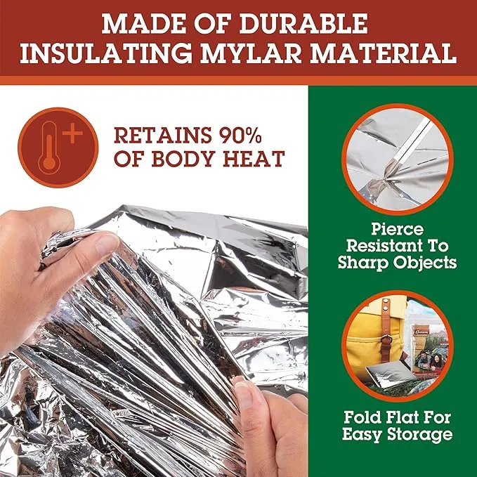 Emergency Thermal Sleeping Bags Weatherproof Mylar Disaster Survival Bivouac | 7 ft x 3 ft | Compact Lightweight Shelter Signal Reflective Utility | Premium Prepper