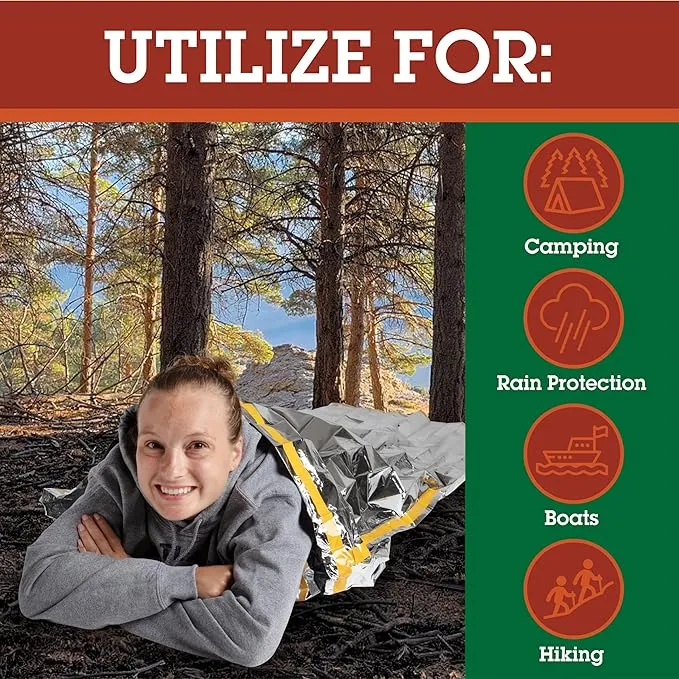 Emergency Thermal Sleeping Bags Weatherproof Mylar Disaster Survival Bivouac | 7 ft x 3 ft | Compact Lightweight Shelter Signal Reflective Utility | Premium Prepper
