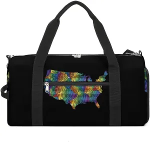 Equality for All U.S.A Map Flag Gym Sport Bag Travel Duffel Bags Tote with Shoe Compartment Water Resistant Pouch Unisex