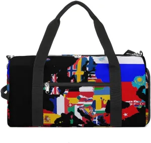 Europe Flags Map Funny Gym Bag Travel Duffel Bags Carry On Weekender Overnight Bag for Women Men