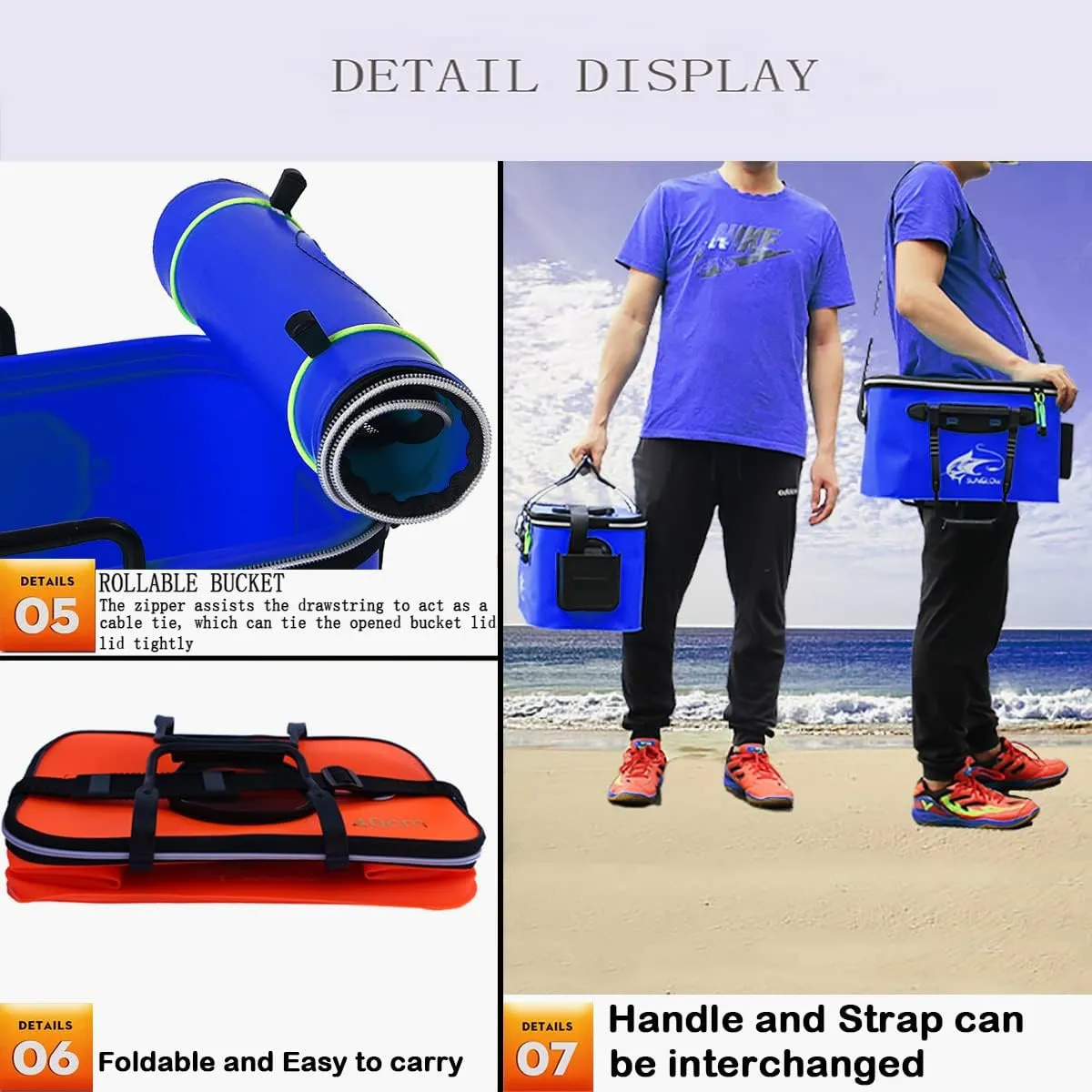 EVA Fishing Bag - Foldable Multi-Functional Bucket for Live Fish, 6GAL/Dark Blue