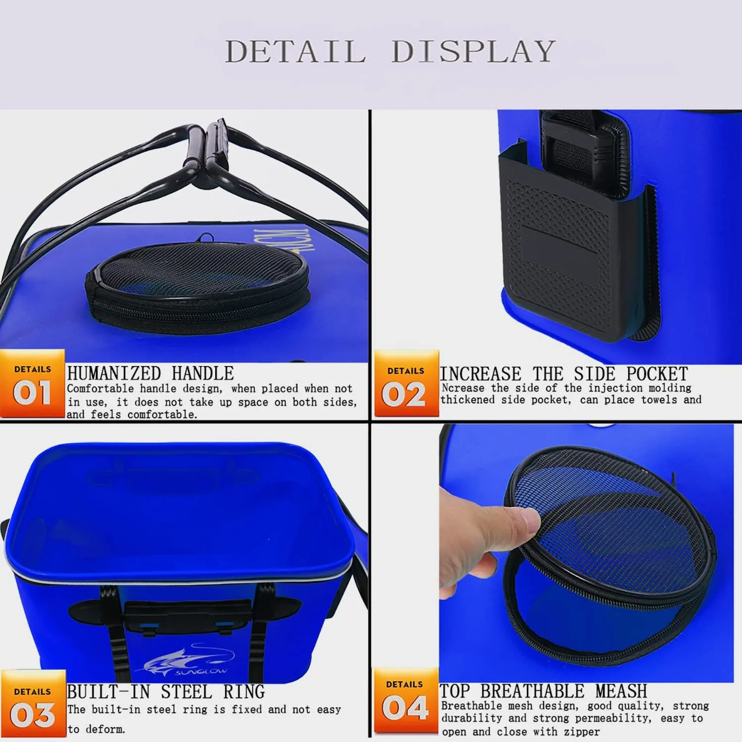 EVA Fishing Bag - Foldable Multi-Functional Bucket for Live Fish, 6GAL/Dark Blue
