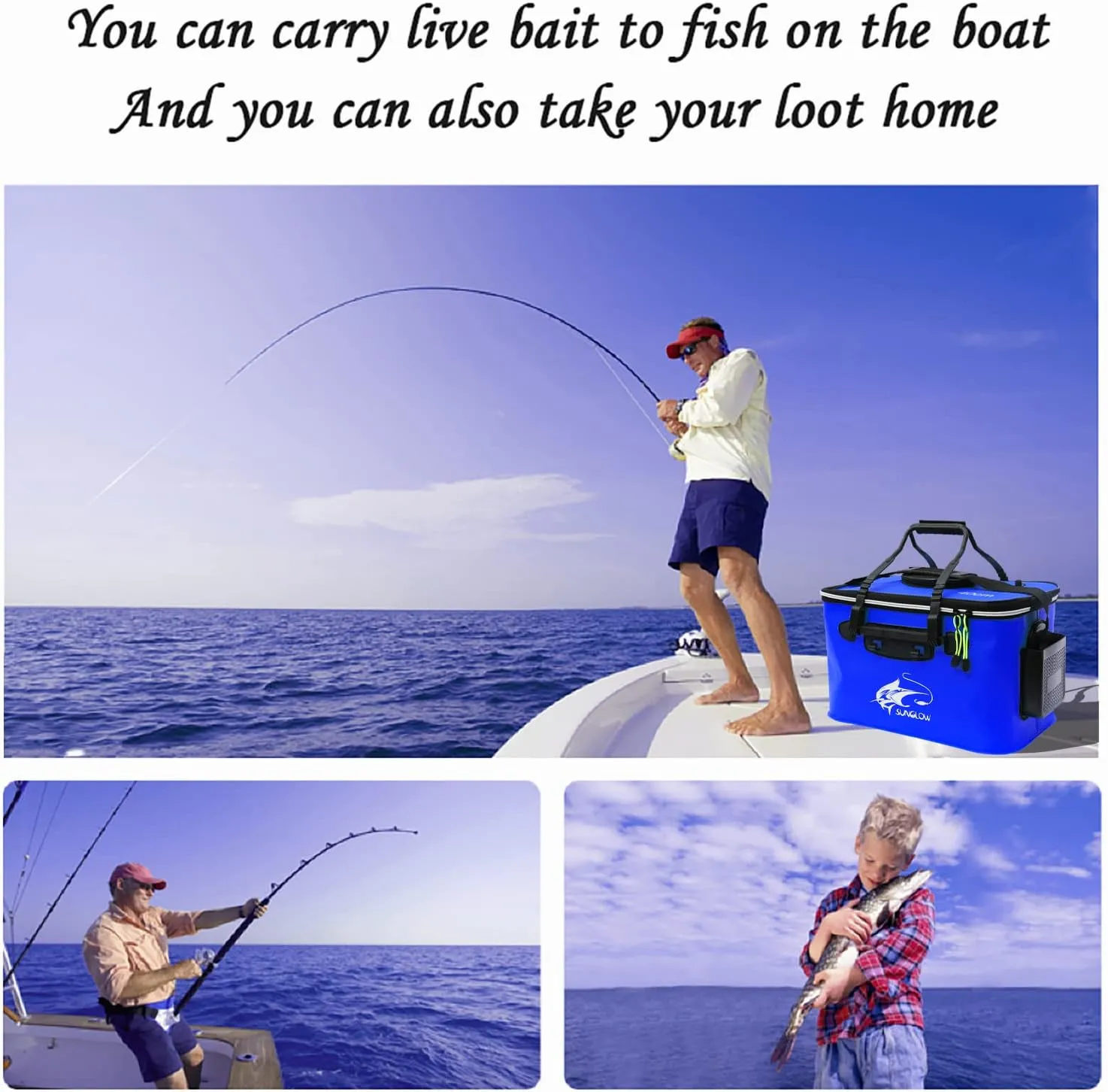 EVA Fishing Bag - Foldable Multi-Functional Bucket for Live Fish, 6GAL/Dark Blue
