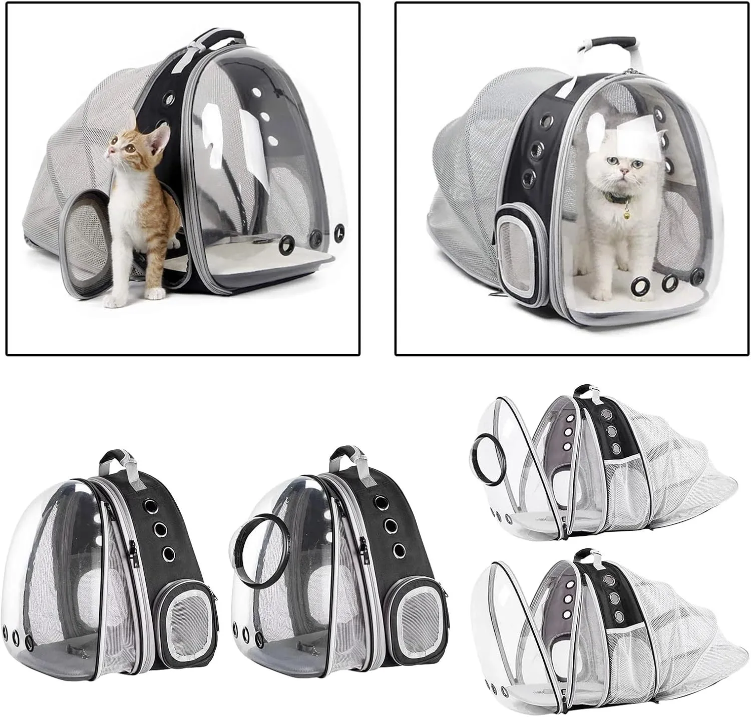 Expandable Cat Carrier Bubble Backpack, Space Capsule Clear Dome Pet Travel Carry Bag for Small Dog Cats Rabbit(Dual Expand Dome)