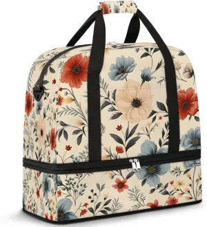 Exquisite Drawing Flowers Patterns Travel Duffle Bag, Collapsible Travel Bag Sports Gym Bag With Shoes Compartment Weekender Bag Overnight Bag For Women Men