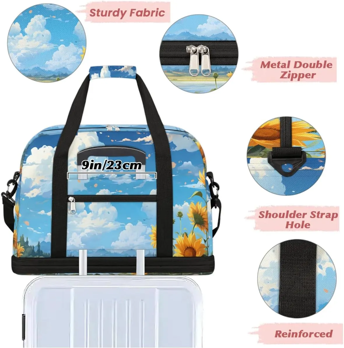 Exquisite Flora Prints Vivid Travel Duffle Bag, Collapsible Travel Bag Sports Gym Bag With Shoes Compartment Weekender Bag Overnight Bag For Women Men