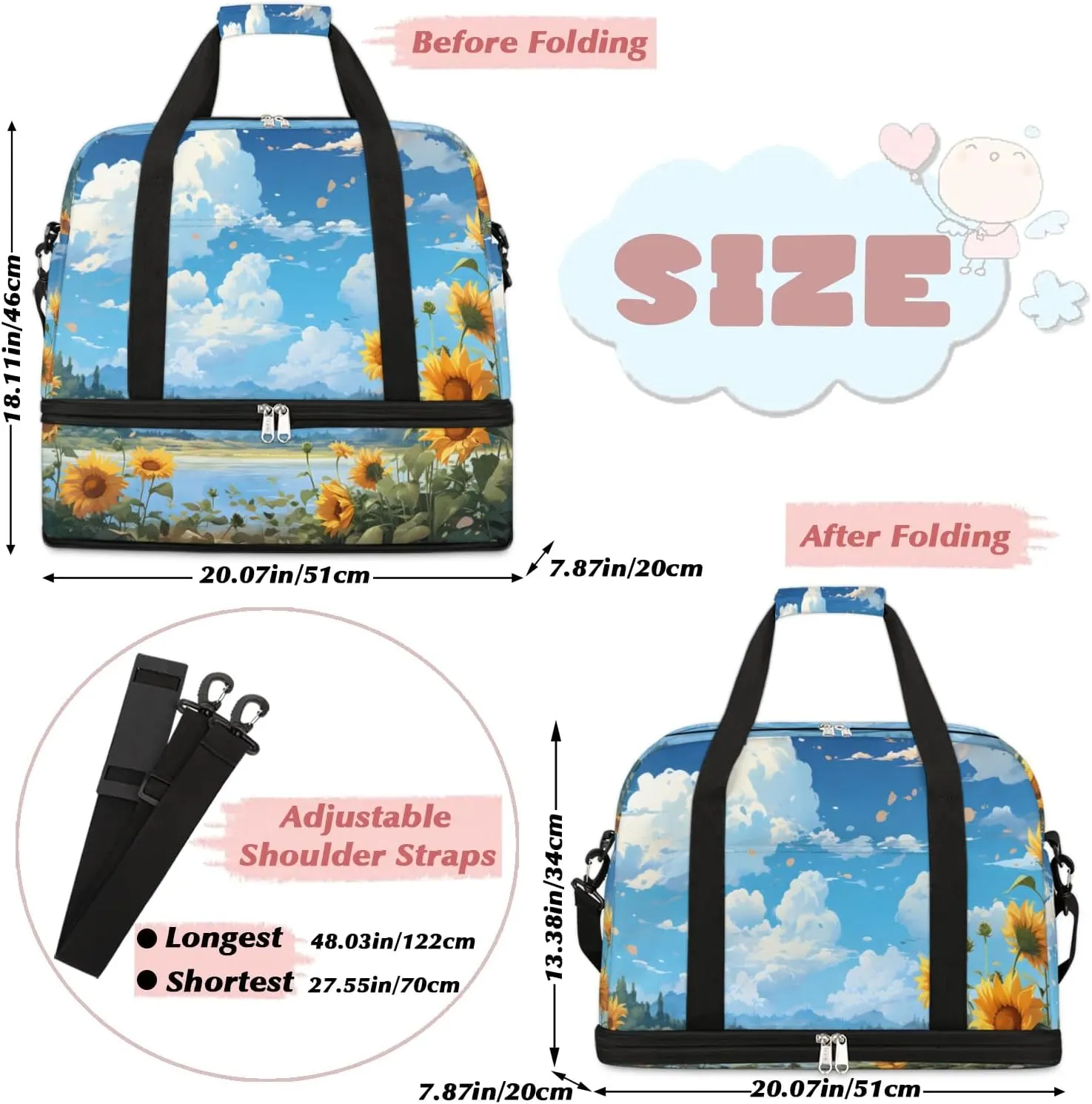 Exquisite Flora Prints Vivid Travel Duffle Bag, Collapsible Travel Bag Sports Gym Bag With Shoes Compartment Weekender Bag Overnight Bag For Women Men