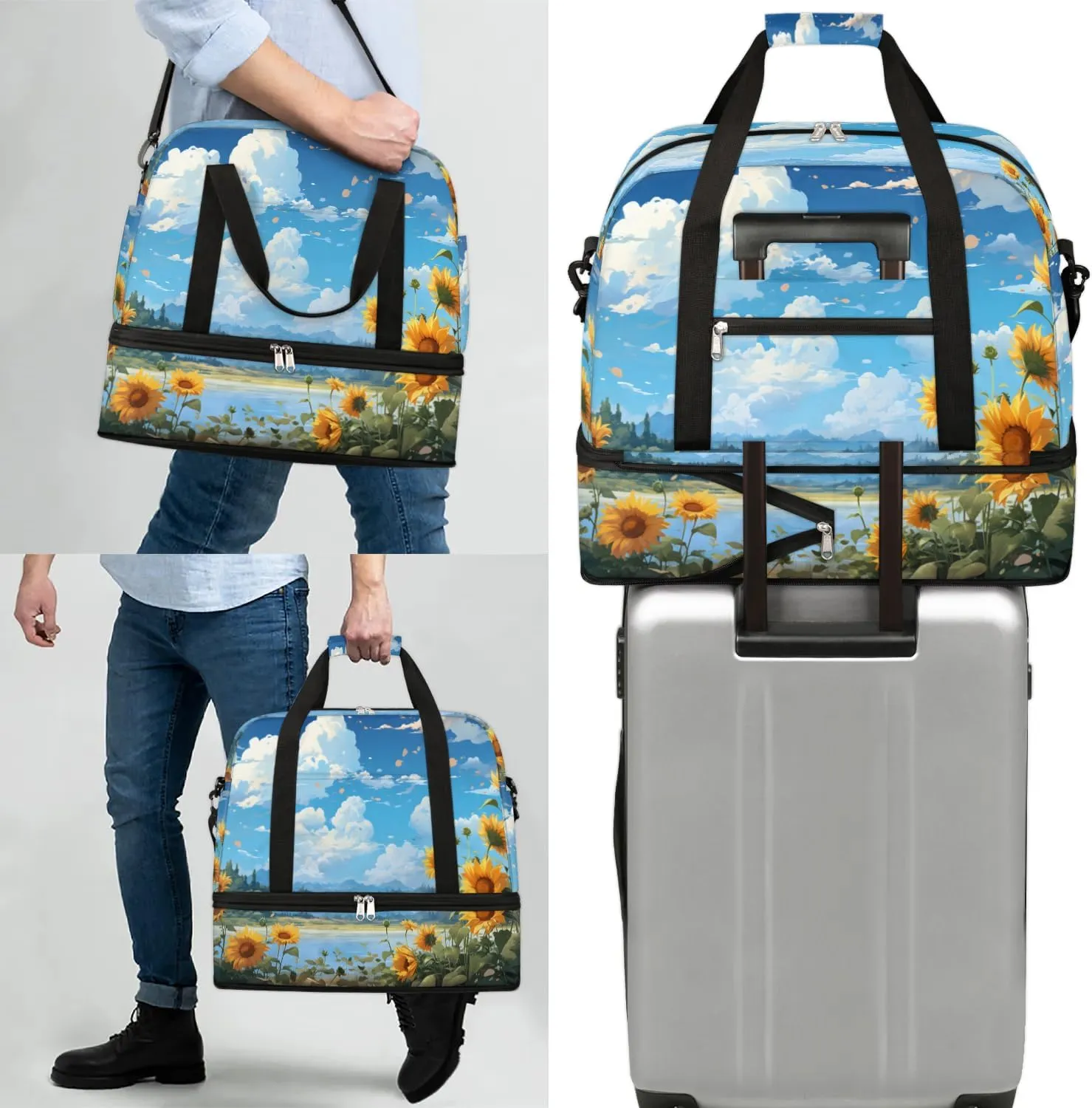 Exquisite Flora Prints Vivid Travel Duffle Bag, Collapsible Travel Bag Sports Gym Bag With Shoes Compartment Weekender Bag Overnight Bag For Women Men