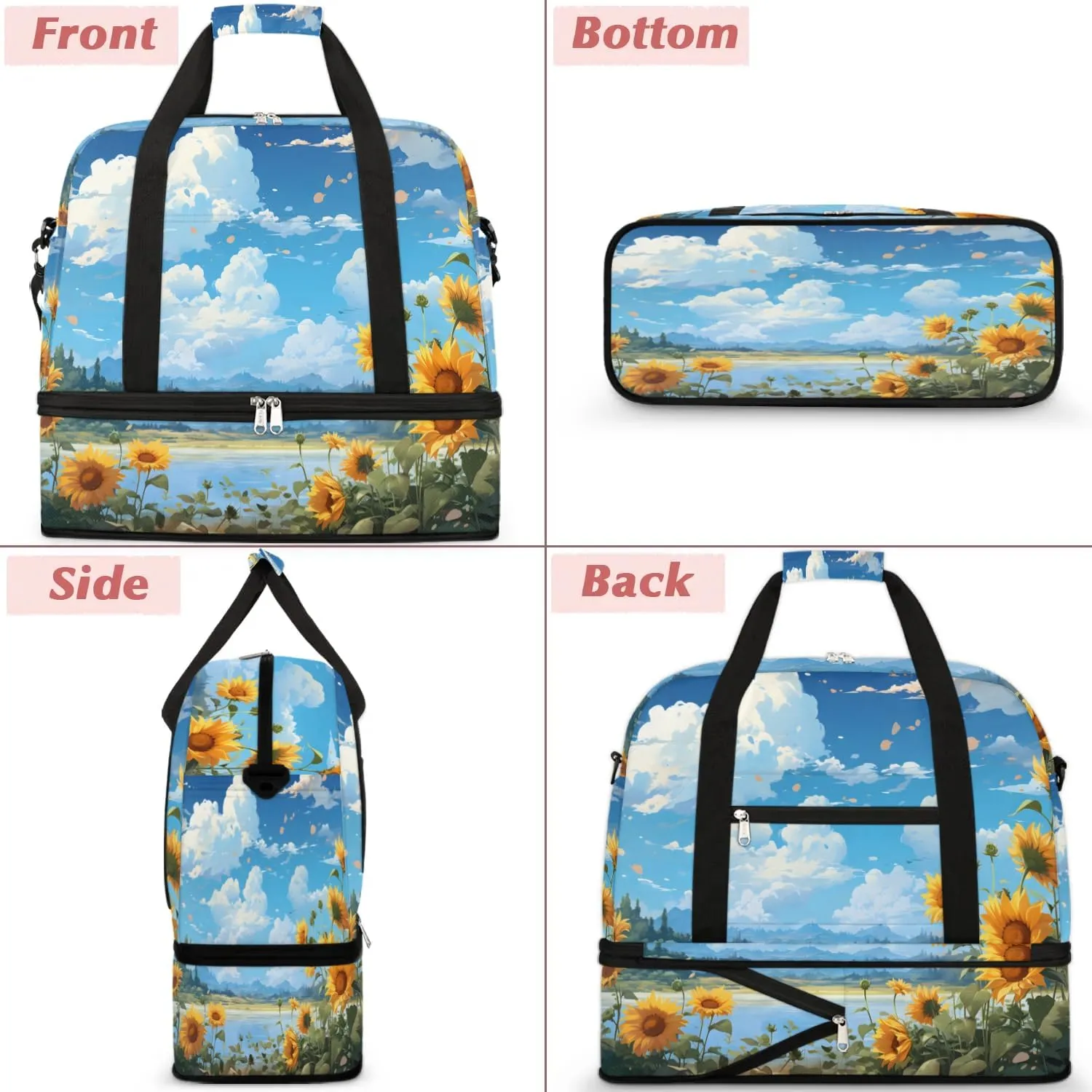 Exquisite Flora Prints Vivid Travel Duffle Bag, Collapsible Travel Bag Sports Gym Bag With Shoes Compartment Weekender Bag Overnight Bag For Women Men
