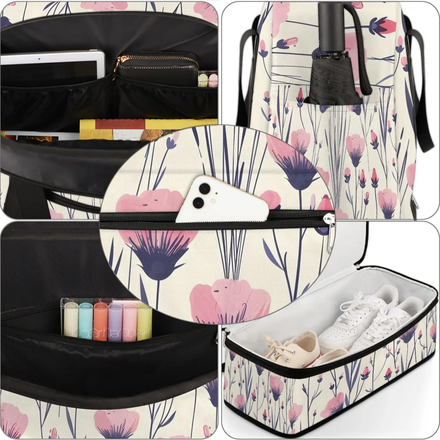 Exquisite Flower Colorful Print Travel Duffle Bag, Collapsible Travel Bag Sports Gym Bag With Shoes Compartment Weekender Bag Overnight Bag For Women Men