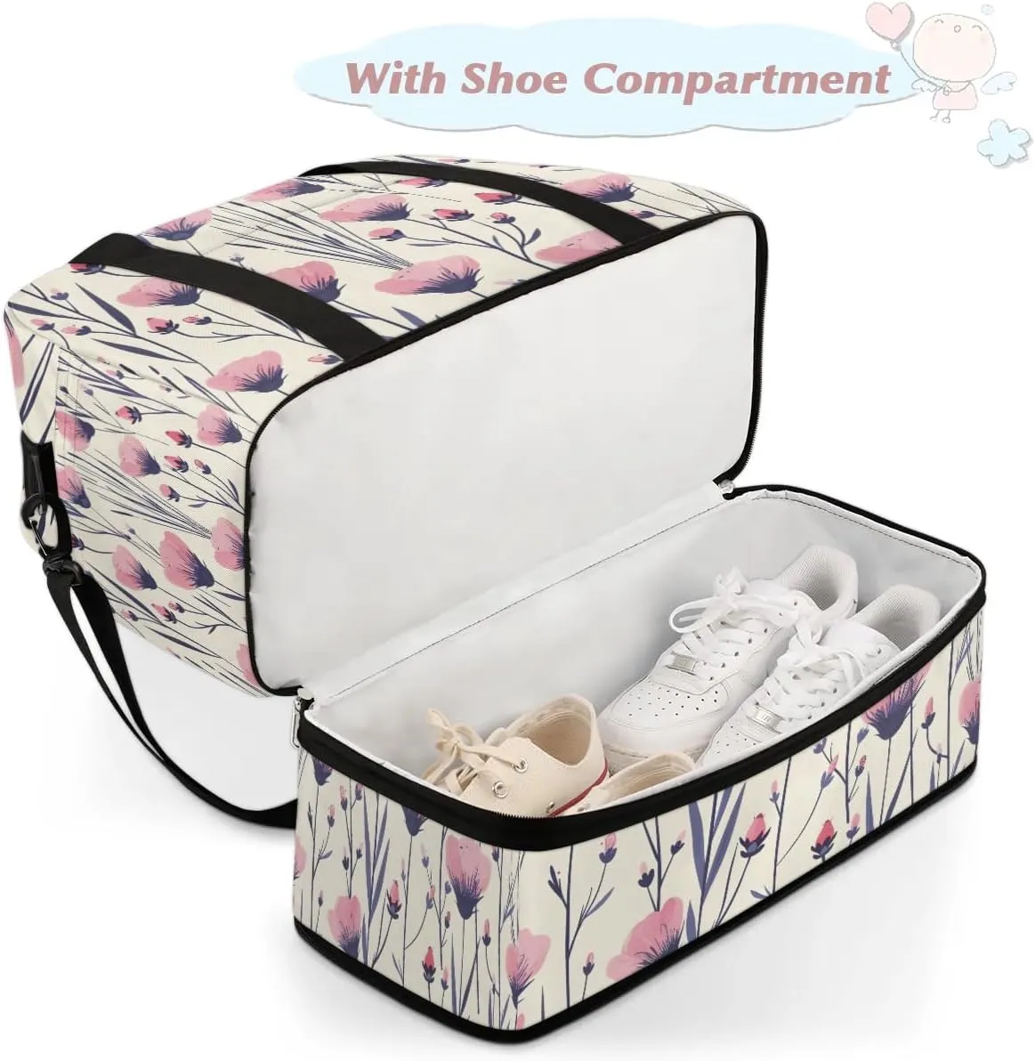 Exquisite Flower Colorful Print Travel Duffle Bag, Collapsible Travel Bag Sports Gym Bag With Shoes Compartment Weekender Bag Overnight Bag For Women Men
