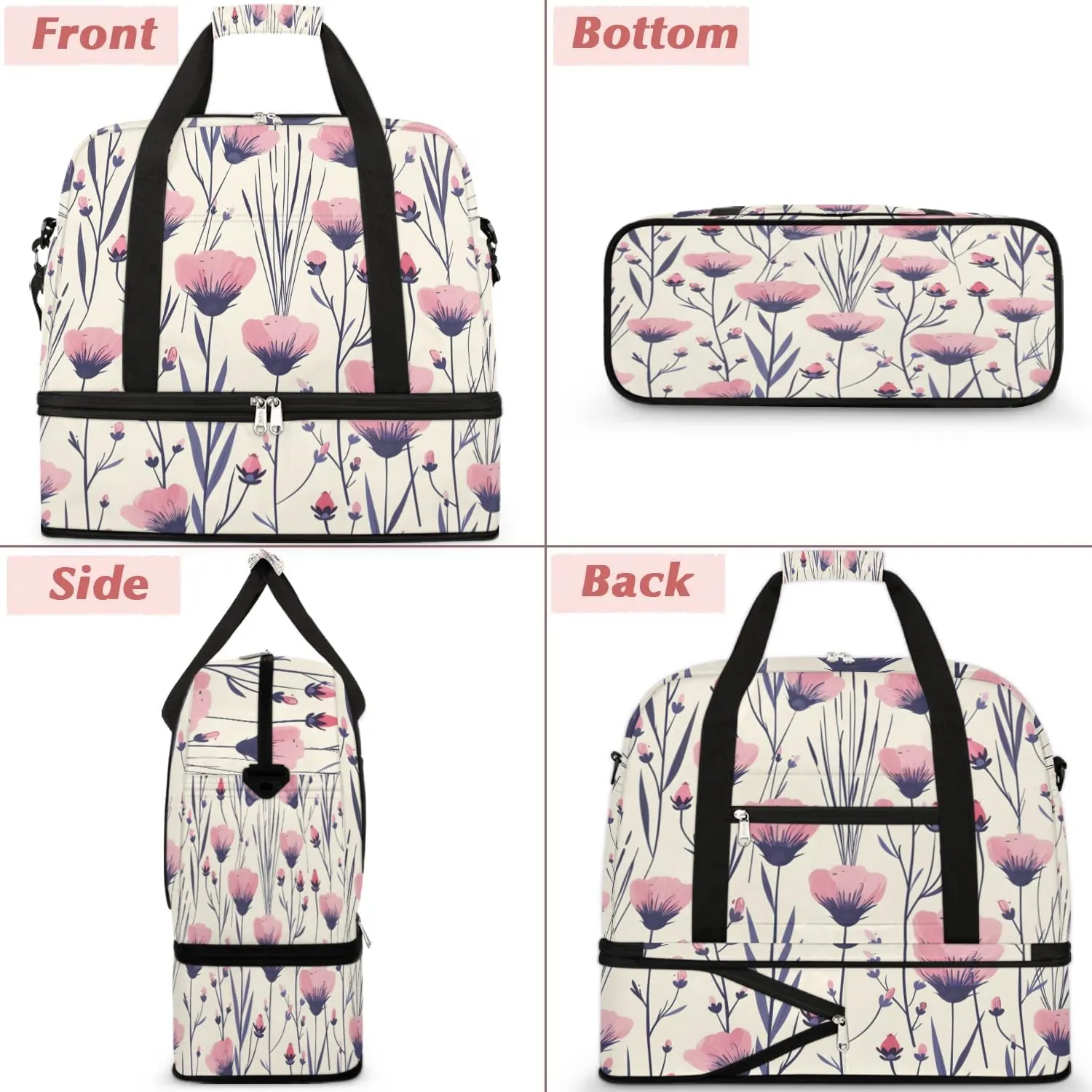 Exquisite Flower Colorful Print Travel Duffle Bag, Collapsible Travel Bag Sports Gym Bag With Shoes Compartment Weekender Bag Overnight Bag For Women Men