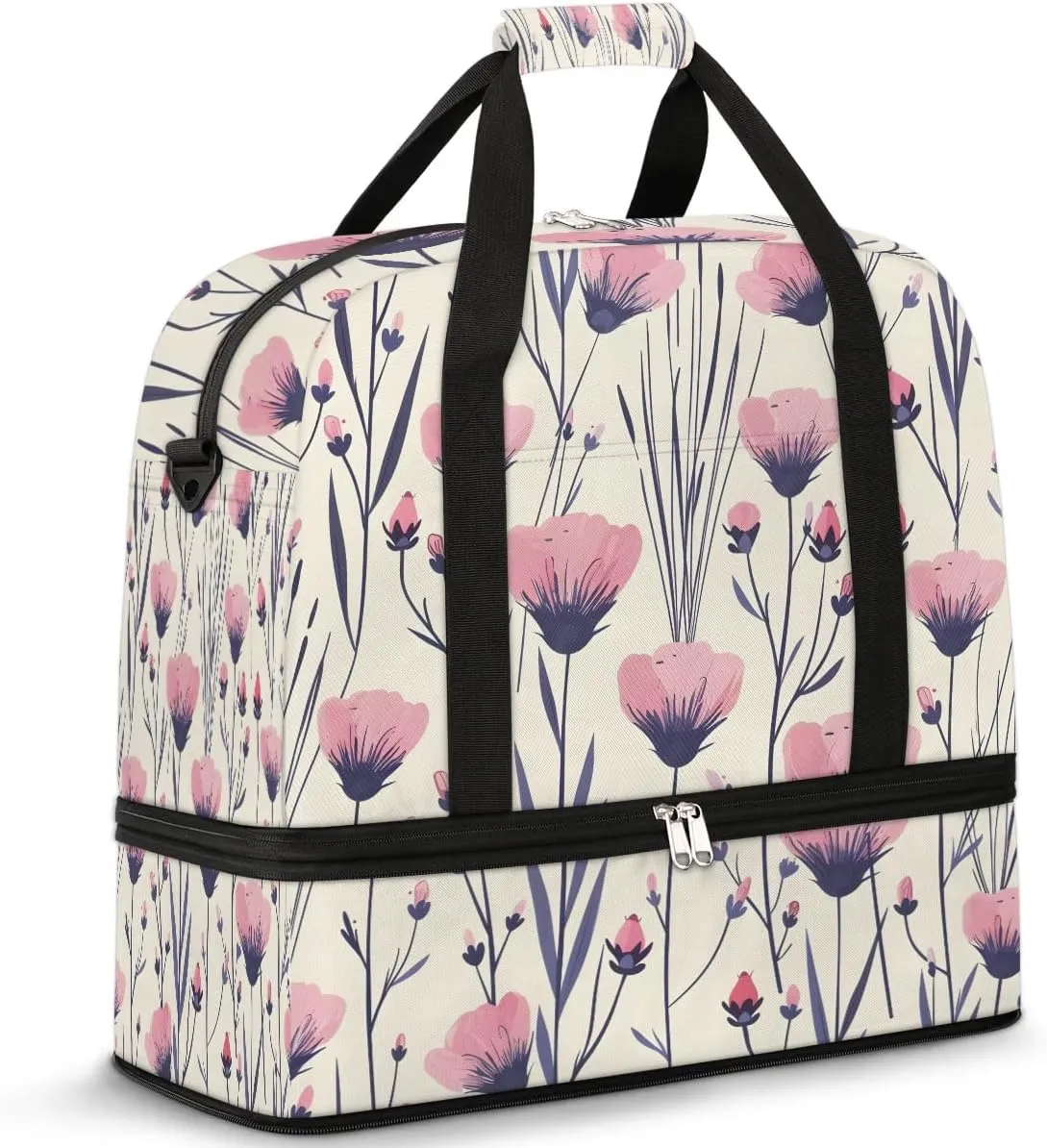 Exquisite Flower Colorful Print Travel Duffle Bag, Collapsible Travel Bag Sports Gym Bag With Shoes Compartment Weekender Bag Overnight Bag For Women Men