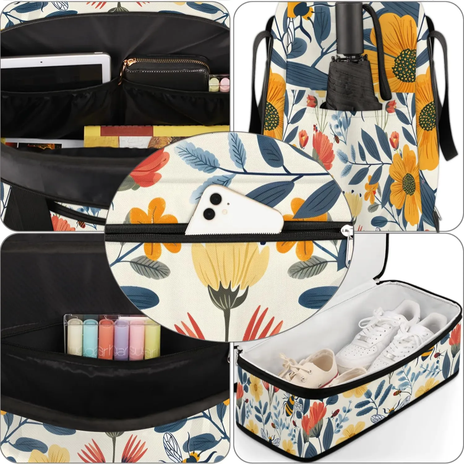 Exquisite Flower Colorful Printings Travel Duffle Bag, Collapsible Travel Bag Sports Gym Bag With Shoes Compartment Weekender Bag Overnight Bag For Women Men