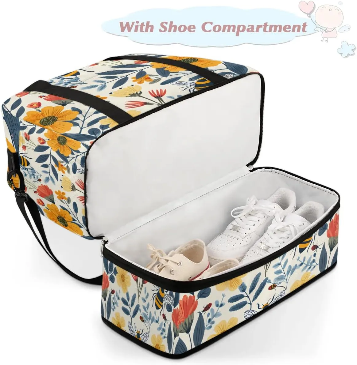 Exquisite Flower Colorful Printings Travel Duffle Bag, Collapsible Travel Bag Sports Gym Bag With Shoes Compartment Weekender Bag Overnight Bag For Women Men