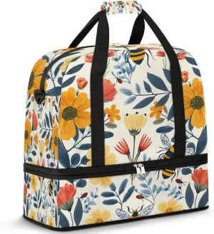 Exquisite Flower Colorful Printings Travel Duffle Bag, Collapsible Travel Bag Sports Gym Bag With Shoes Compartment Weekender Bag Overnight Bag For Women Men
