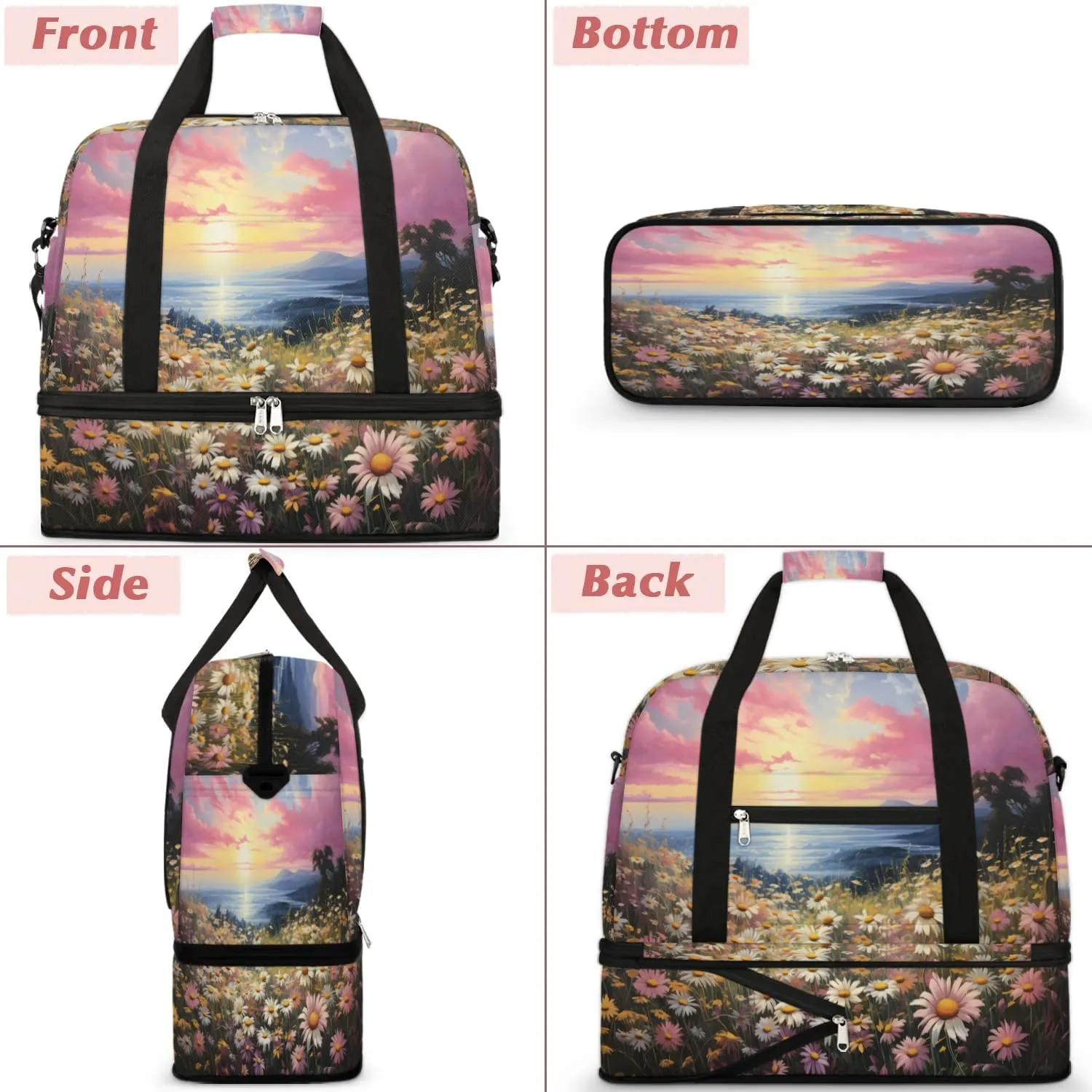 Exquisite Patterns Vivid Flora Travel Duffle Bag, Collapsible Travel Bag Sports Gym Bag With Shoes Compartment Weekender Bag Overnight Bag For Women Men