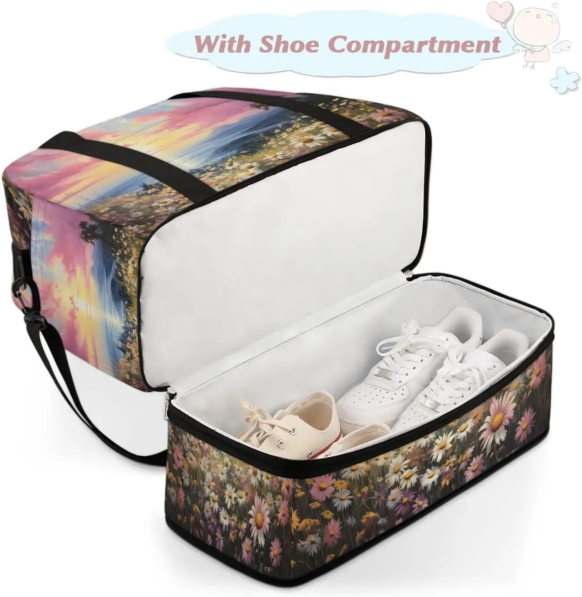 Exquisite Patterns Vivid Flora Travel Duffle Bag, Collapsible Travel Bag Sports Gym Bag With Shoes Compartment Weekender Bag Overnight Bag For Women Men